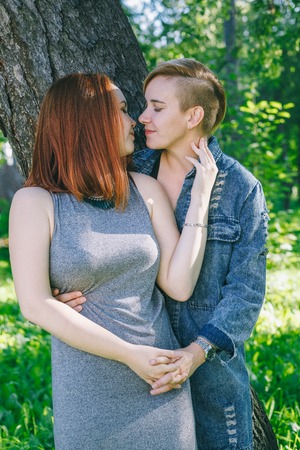 The alternative couple is about to kissの写真素材