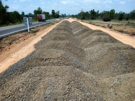Stone used for construction of mixed sizes wellの写真素材