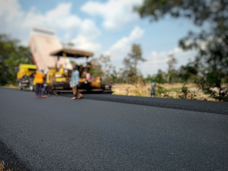 Asphalt road construction in Thailand, blurred imagesの写真素材