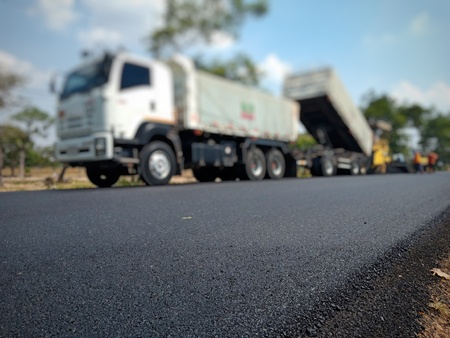 Asphalt road construction in Thailand, blurred imagesの写真素材