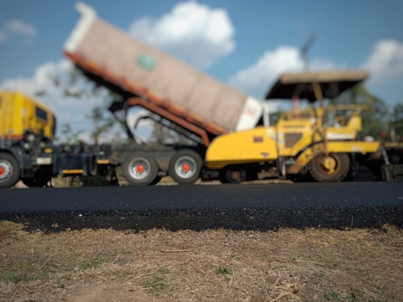 Asphalt road construction in Thailand, blurred images