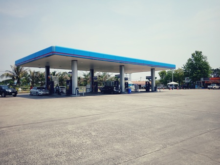 Surin, Thailand-May 3, 2019 : PTT Gas Station Which is the most famous oil company in Thailandのeditorial素材