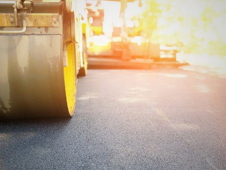 Asphalt road construction in Asia, blurred images