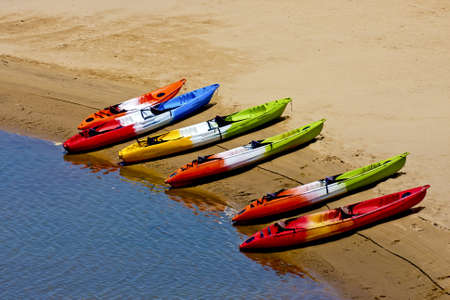 colorful boats on beachの写真素材