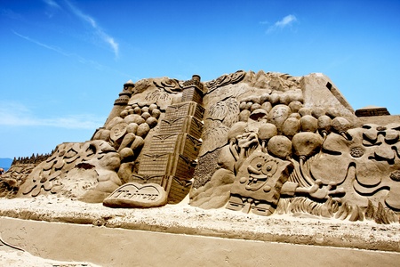 Fulong,Taiwan-May31:a cartoon sand sculpture at Fulong beach for celebrating the Sand Sculpture Festival on May 31,2011 in Fulong,Taiwanのeditorial素材