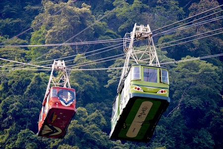 Aerial cable car running in the forestのeditorial素材