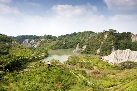 broad view of Niu Pu mudstone conservation of water and soil teaching campusの写真素材