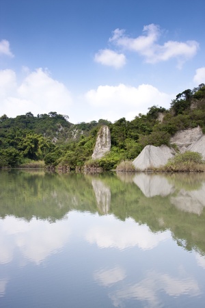 beautiful scene with reflection above waterの写真素材