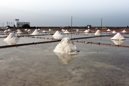 beautiful landscape of a summer with a salt farm in Tainanの写真素材