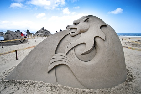FULONG, TAIWAN-MAY 23,2012:a monster sand sculpture at Fulong beach for celebrating the Sand Sculpture Festival on May 23,2012 in Fulong,Taiwanのeditorial素材