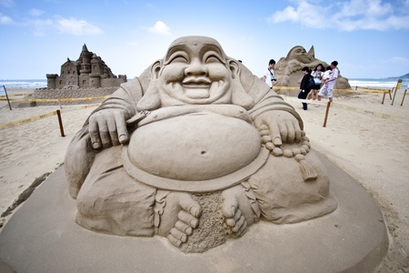 FULONG, TAIWAN-MAY 23,2012:a budhha sand sculpture at Fulong beach for celebrating the Sand Sculpture Festival on May 23,2012 in Fulong,Taiwanのeditorial素材