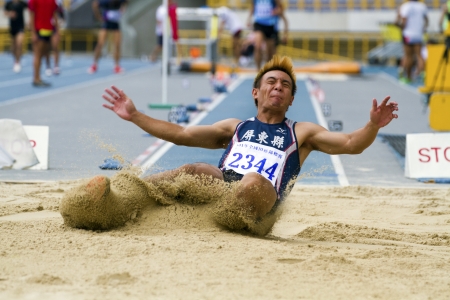 TAIPEI,TAIWAN -October 26,2012:athlete in the all-Taiwan national track and field games in Taipei stadium on October 26,2012 in Taipei,Taiwanのeditorial素材