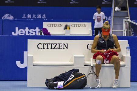 TAIPEI,TAIWAN -October 31,2012:AUS player Monique Adamczak in 2012 OEC Cup Taipei WTA Ladies Open Tennis Game in Taipei Arena on October 31,2012 in Taipei,Taiwanのeditorial素材