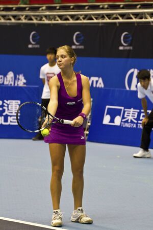 TAIPEI,TAIWAN -October 31,2012:RUS player Irina Khromacheva in 2012 OEC Cup Taipei WTA Ladies Open Tennis Game in Taipei Arena on October 31,2012 in Taipei,Taiwanのeditorial素材