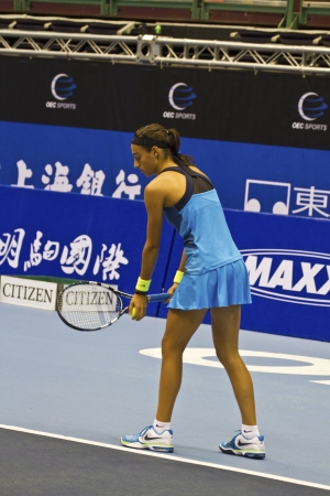 TAIPEI,TAIWAN -October 31,2012:FRA player Caroline Garcia in 2012 OEC Cup Taipei WTA Ladies Open Tennis Game in Taipei Arena on October 31,2012 in Taipei,Taiwanのeditorial素材