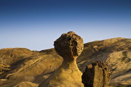 Geological formation of mushroom rock in Yehliu Geoparl in Taiwanの写真素材