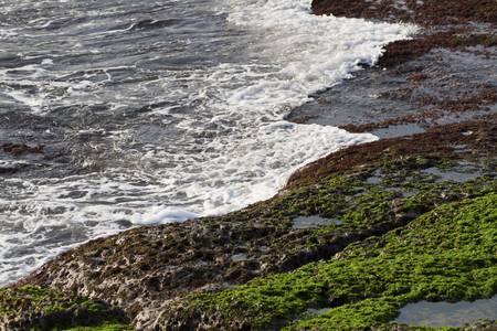scenic of splashing waves and rocksの写真素材