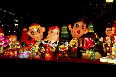 TAIPEI - FEBRUARY 22: novel Chinese lanterns light up celebrating LANTERN Festival, known as Yuanxiao Festival, on FEBRUARY 22, 2013 in TAIPEI, TAIWAN. It held annually in January of Lunar calendar.のeditorial素材