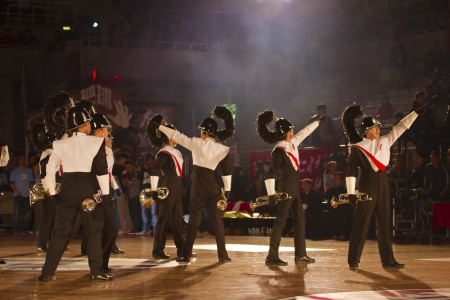 New Taipei City - March 03: cheer team performing in an HBL champion basketball game at the XinZhuang Sports  Centre on March 03, 2013 in New Taipei City, Taiwan. The YunJen high school beat the HuJian school.のeditorial素材