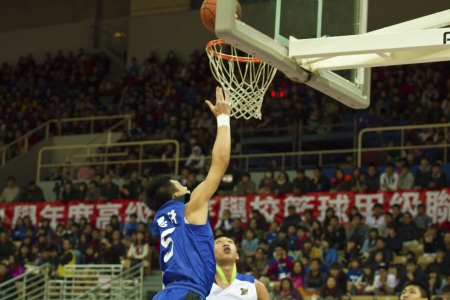 New Taipei City - March 03: player Du participates in an HBL champion basketball game at the...
