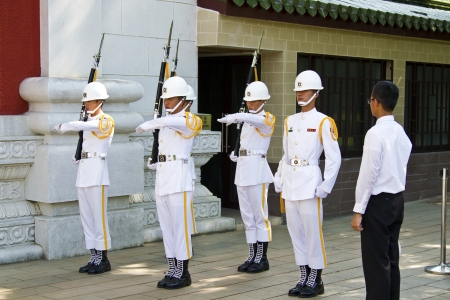 Taipei, TAIWAN-JUNE 8,2013: Taiwan honor guard in handing-over ceremony at National Revolutionary...
