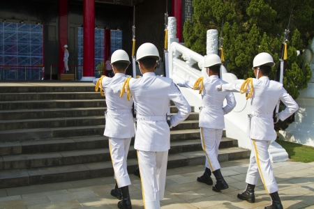 Taipei, TAIWAN-JUNE 8,2013: Taiwan honor guard in handing-over ceremony at National Revolutionary...