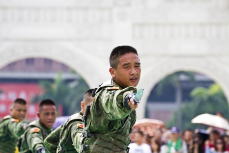 Taipei, TAIWAN-JUNE 16,2013:Taiwan's principal special operations force display in Discovery Channel program at CKS memorial Hall on JUNE 16,2013 in Taipei,Taiwanのeditorial素材