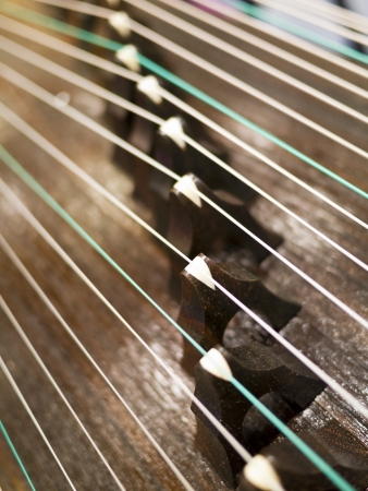 Strings and bridges of Chinese ancient instrument Gu Zheng