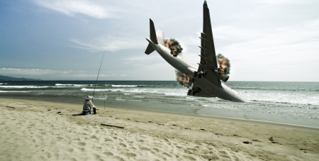 fisherman witness the airplane crashed down into the beach ocean