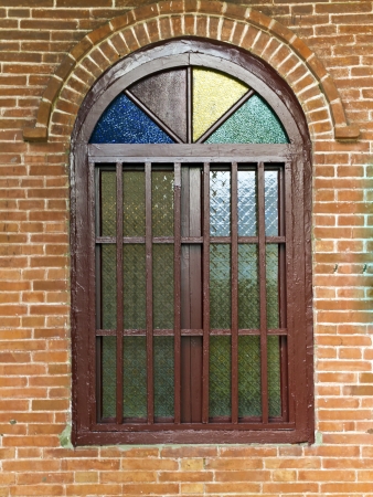 rural round arch window in a brick wall building,Taipei,Taiwan