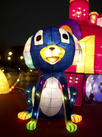 Taipei - February 13 : novel Chinese lanterns light up celebrating Lantern Festival, known as Yuanxiao Festival, on February 13, 2014 in Taipei, Taiwan. It held annually in January of Lunar calendar.のeditorial素材
