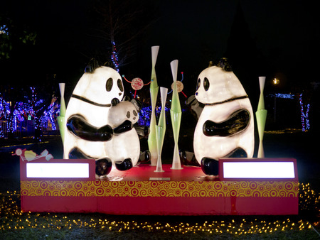 Taipei - February 13 : novel Chinese lanterns light up celebrating Lantern Festival, known as Yuanxiao Festival, on February 13, 2014 in Taipei, Taiwan. It held annually in January of Lunar calendar.のeditorial素材