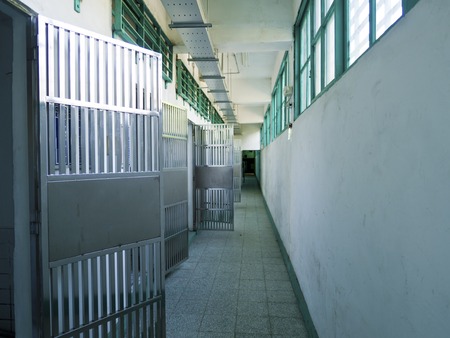 Taipei, Taiwan - JULY 29, 2015: Prison jail corridor in  Jing-Mei Human Rights Memorial and Cultural Park ,it was Jingmei Military Detention Centre for political dissidents during the White Terror period.のeditorial素材
