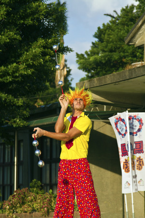 New Taipei City, Taiwan - OCT 17, 2015: circus player performing in 435 Art Zone in Banqiao District.のeditorial素材