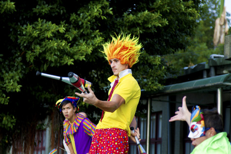 New Taipei City, Taiwan - OCT 17, 2015: circus player performing in 435 Art Zone in Banqiao District.のeditorial素材