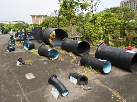 Taipei, Taiwan - SEP 20, 2015:historic ground of water transportation and distribution materials display in Museum of Drinking Water.The museum building was originally built in 1908. It was declared a third-class historic site in 1993.のeditorial素材
