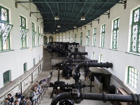 Taipei, Taiwan - SEP 20, 2015:historic water pipe display in Museum of Drinking Water.The museum building was originally built in 1908. It was declared a third-class historic site in 1993.のeditorial素材