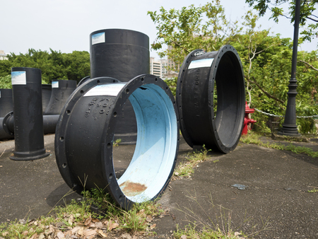 Taipei, Taiwan - SEP 20, 2015:historic ground of water transportation and distribution materials...