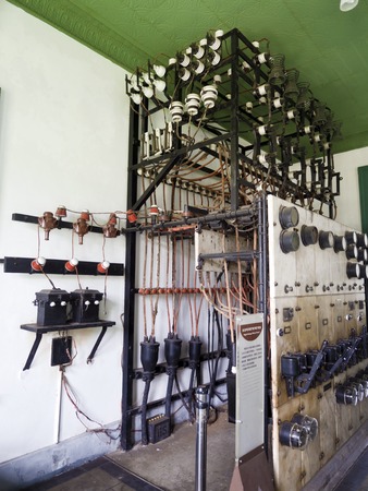 Taipei, Taiwan - SEP 20, 2015:historic electromechanical machine  display in Museum of Drinking Water.The museum building was originally built in 1908. It was declared a third-class historic site in 1993.のeditorial素材