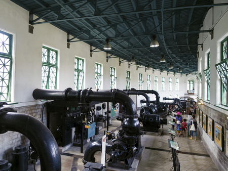 Taipei, Taiwan - SEP 20, 2015:historic water pipe display in Museum of Drinking Water.The museum building was originally built in 1908. It was declared a third-class historic site in 1993.のeditorial素材
