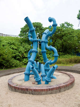 Taipei, Taiwan - SEP 20, 2015:pipe sculpture display in Museum of Drinking Water.The museum building was originally built in 1908. It was declared a third-class historic site in 1993.のeditorial素材