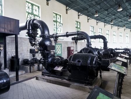 Taipei, Taiwan - SEP 20, 2015:historic water pipe display in Museum of Drinking Water.The museum building was originally built in 1908. It was declared a third-class historic site in 1993.のeditorial素材