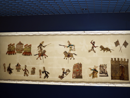 Taipei, Taiwan - OCT 06, 2015: shadow puppetry play in Puppetry Art Center of Taipei.a type of opera using cloth puppets that originated during the 17th century in China.のeditorial素材