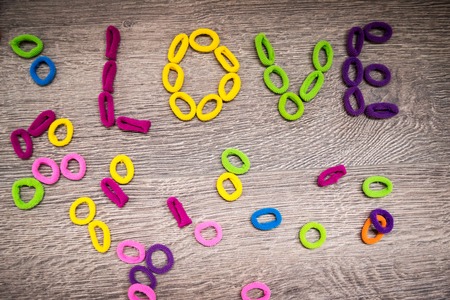 Set of colorful elastic hair bands -  heart, love youの写真素材