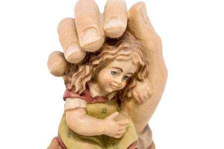 Baby child in security, God protection, patience isolated on whiteの写真素材