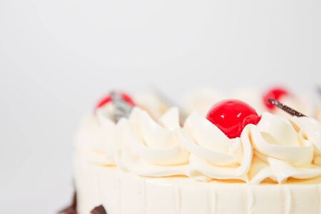 cake and cherries on topの写真素材