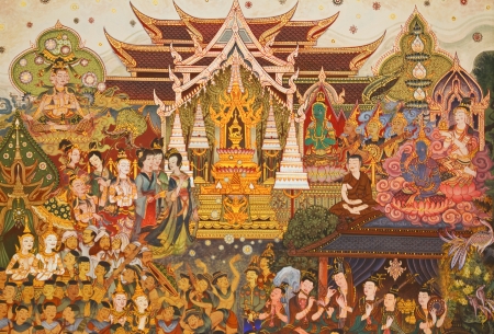 pent of Thai style art in thai templeのeditorial素材