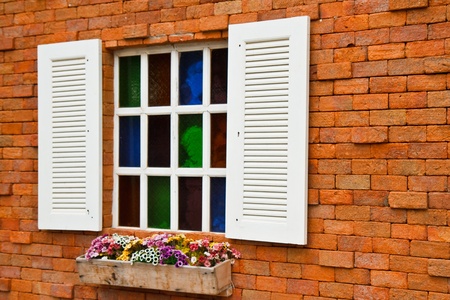 Window with flower pots.のeditorial素材