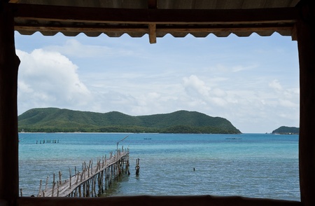 wooden bridge to the sea,Thailandの写真素材