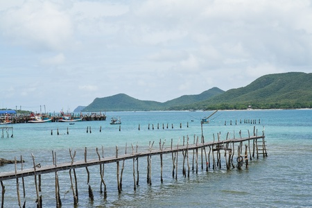 wooden bridge to the sea,Thailandの写真素材